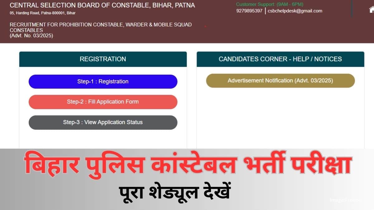 बिहार पुलिस कांस्टेबल,जेल वार्डर भर्ती परीक्षा 2025 (Bihar Police Constable Vacancy 2025): पूरा शेड्यूल देखें